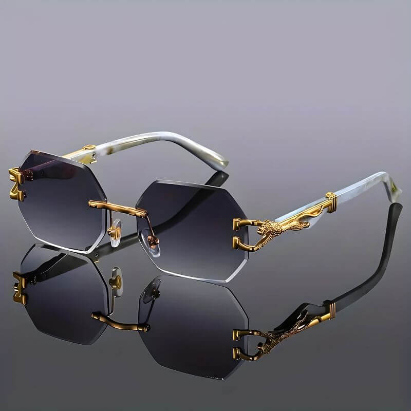 Hexagonal Sunglasses with Gold Accents and UV Protection
