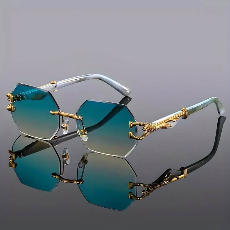 Hexagonal Sunglasses with Gold Accents and UV Protection