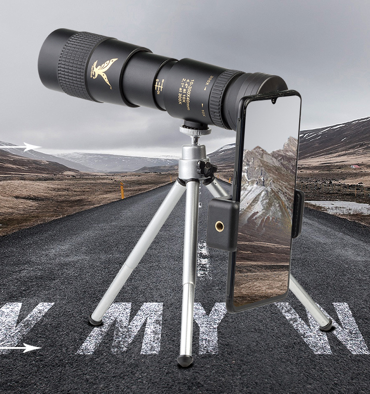 High-Power Monocular Telescope - 10–300X Zoom, Night Vision, Waterproof, Smartphone Adapter Compatible