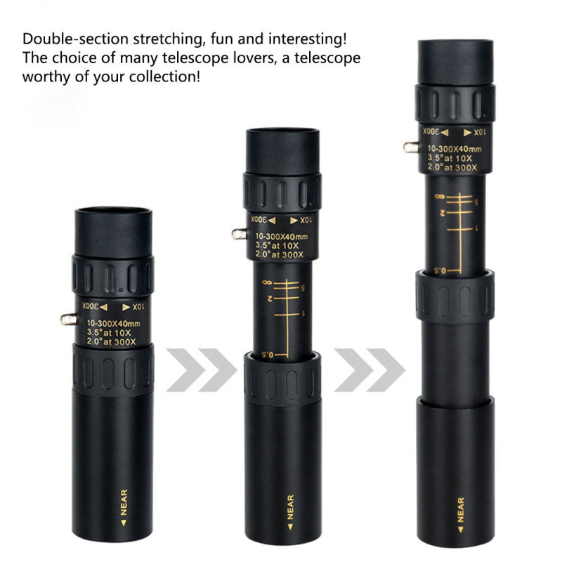 High-Power Monocular Telescope - 10–300X Zoom, Night Vision, Waterproof, Smartphone Adapter Compatible