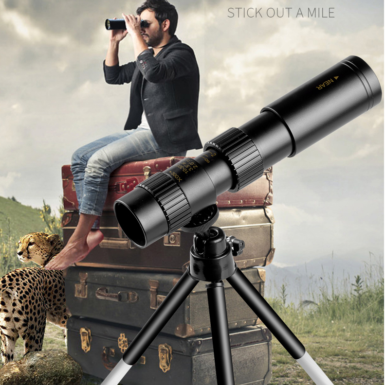 High-Power Monocular Telescope - 10–300X Zoom, Night Vision, Waterproof, Smartphone Adapter Compatible