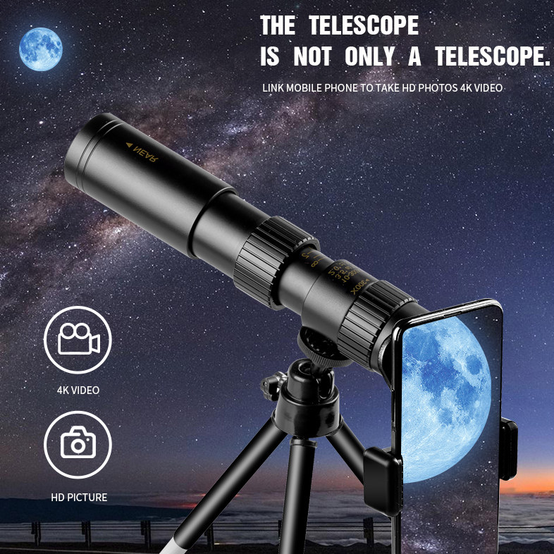 High-Power Monocular Telescope - 10–300X Zoom, Night Vision, Waterproof, Smartphone Adapter Compatible