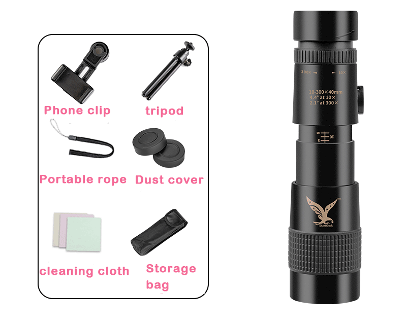 High-Power Monocular Telescope - 10–300X Zoom, Night Vision, Waterproof, Smartphone Adapter Compatible