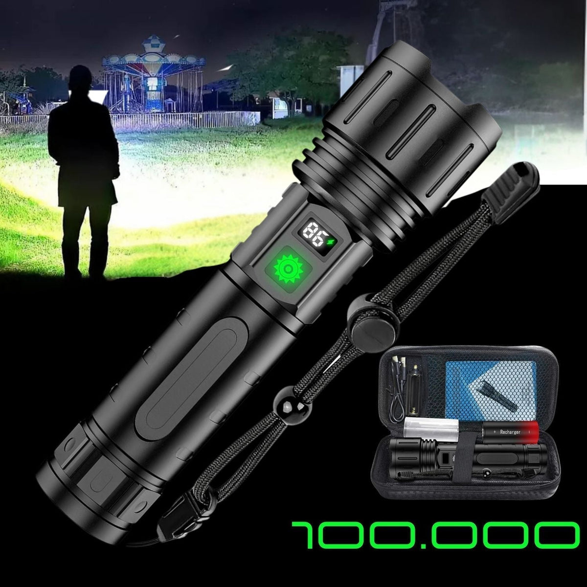 High-Powered 100,000-Lumen Tactical Flashlight