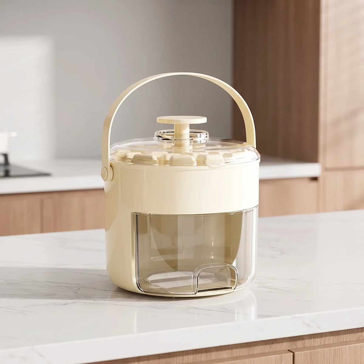 Ice Cube Maker with Integrated Storage Box