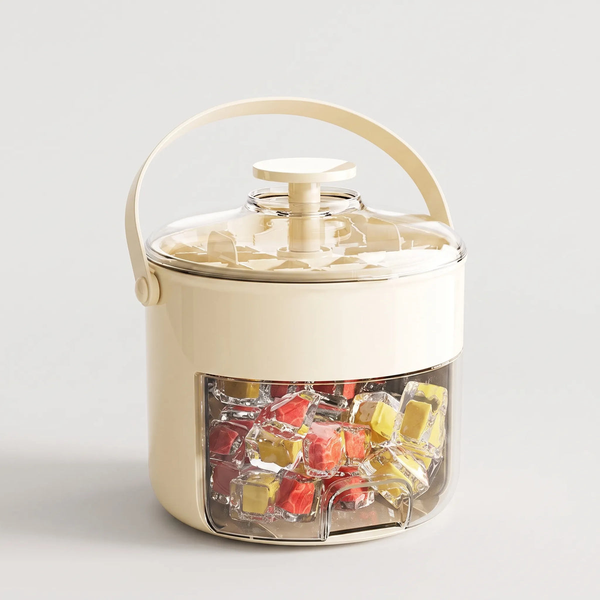 Ice Cube Maker with Integrated Storage Box