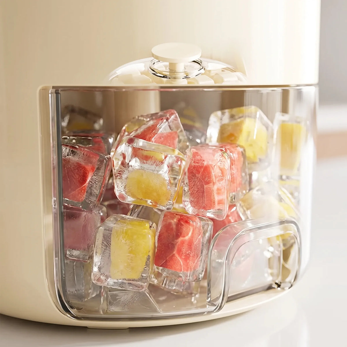 Ice Cube Maker with Integrated Storage Box