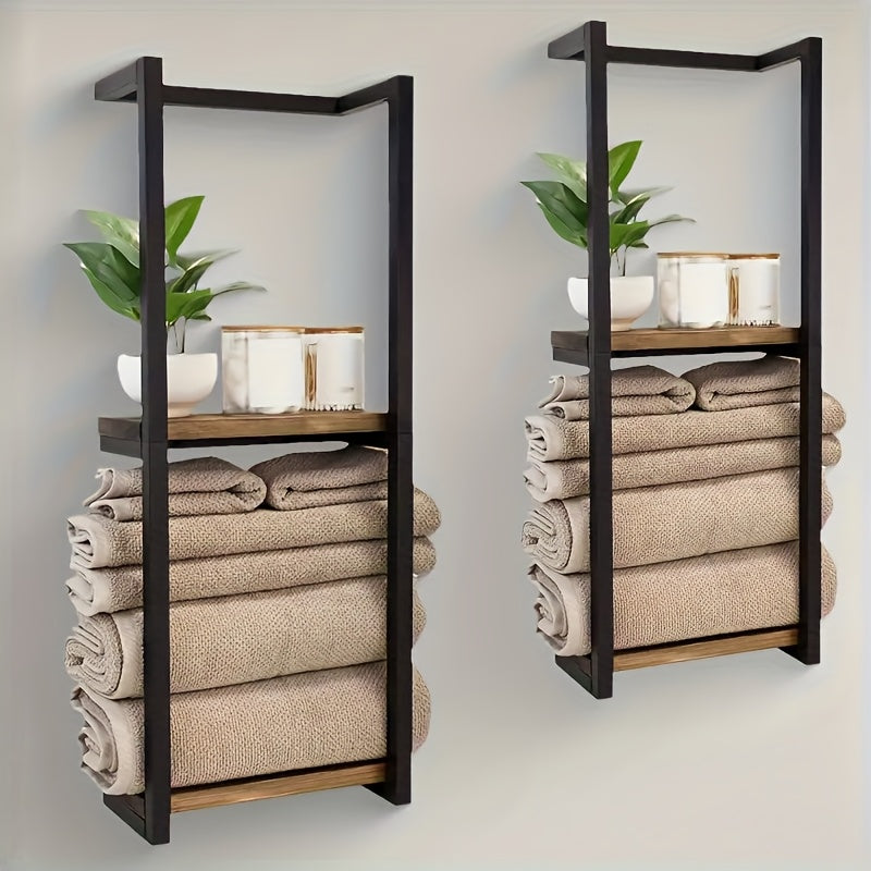 Industrial Towel Rack with Shelves – Elegant and Functional Wall Shelf