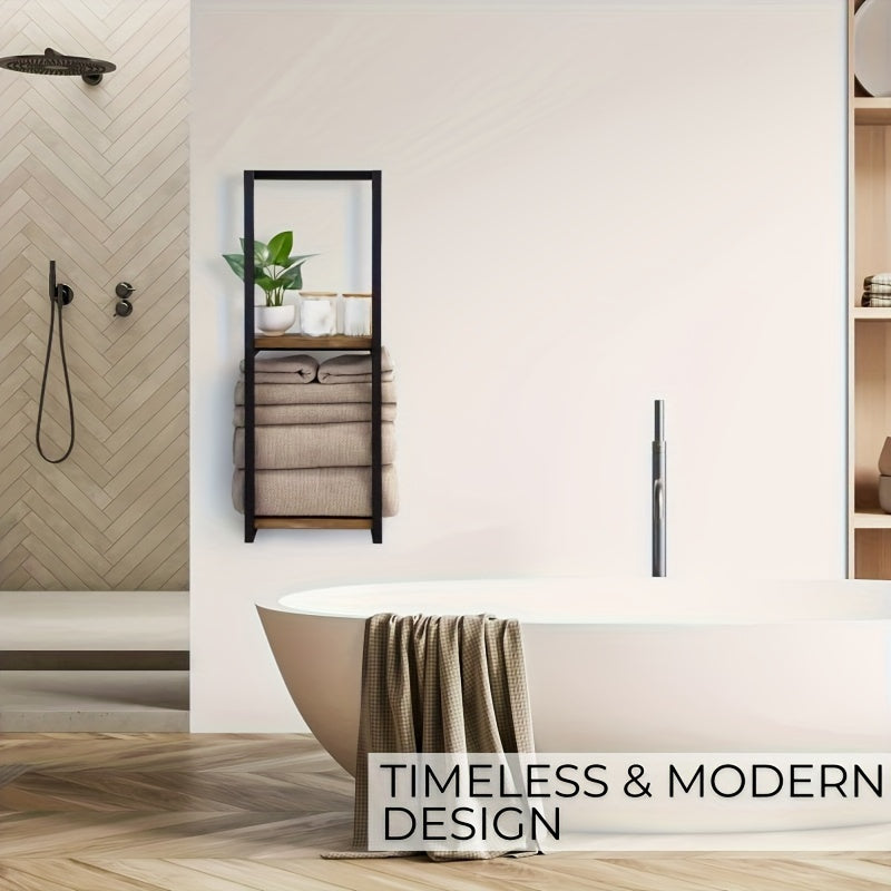 Industrial Towel Rack with Shelves – Elegant and Functional Wall Shelf