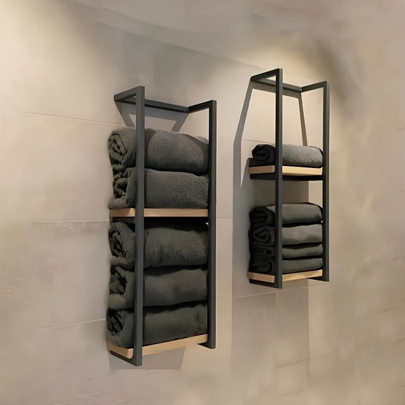 Industrial Wall-Mounted Towel Rack with Shelves