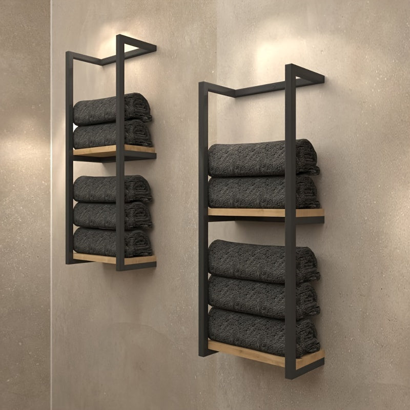 Industrial Wall-Mounted Towel Rack with Shelves
