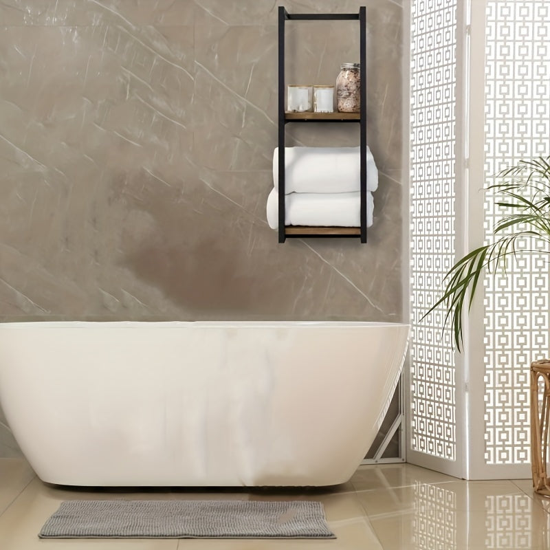 Industrial Wall-Mounted Towel Rack with Shelves