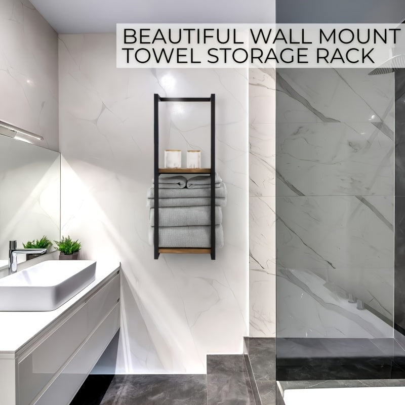 Industrial Wall-Mounted Towel Rack with Shelves