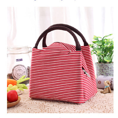Insulated Striped Fabric Lunch Bag