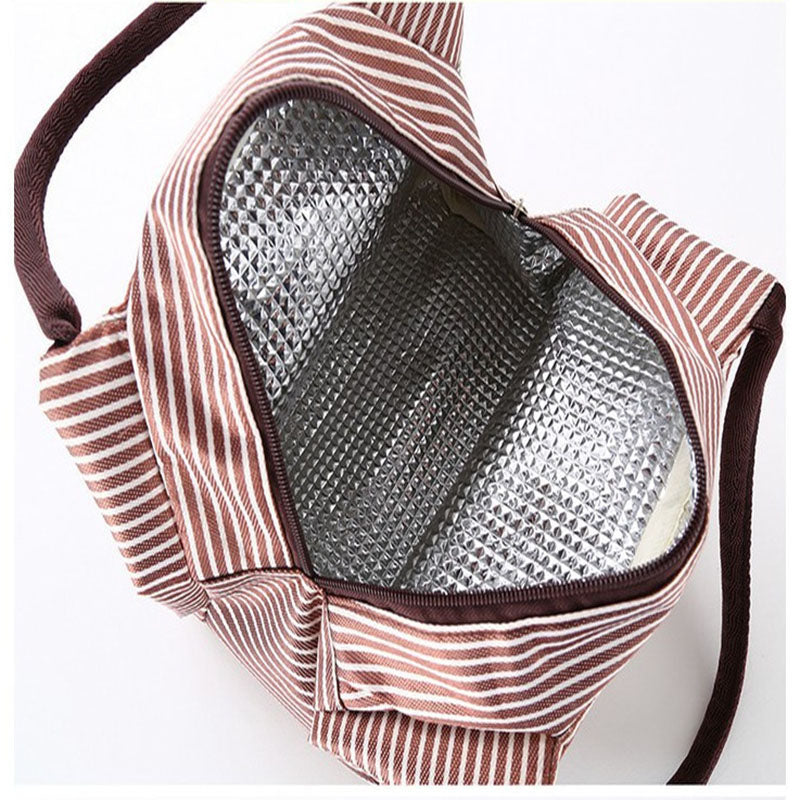 Insulated Striped Fabric Lunch Bag