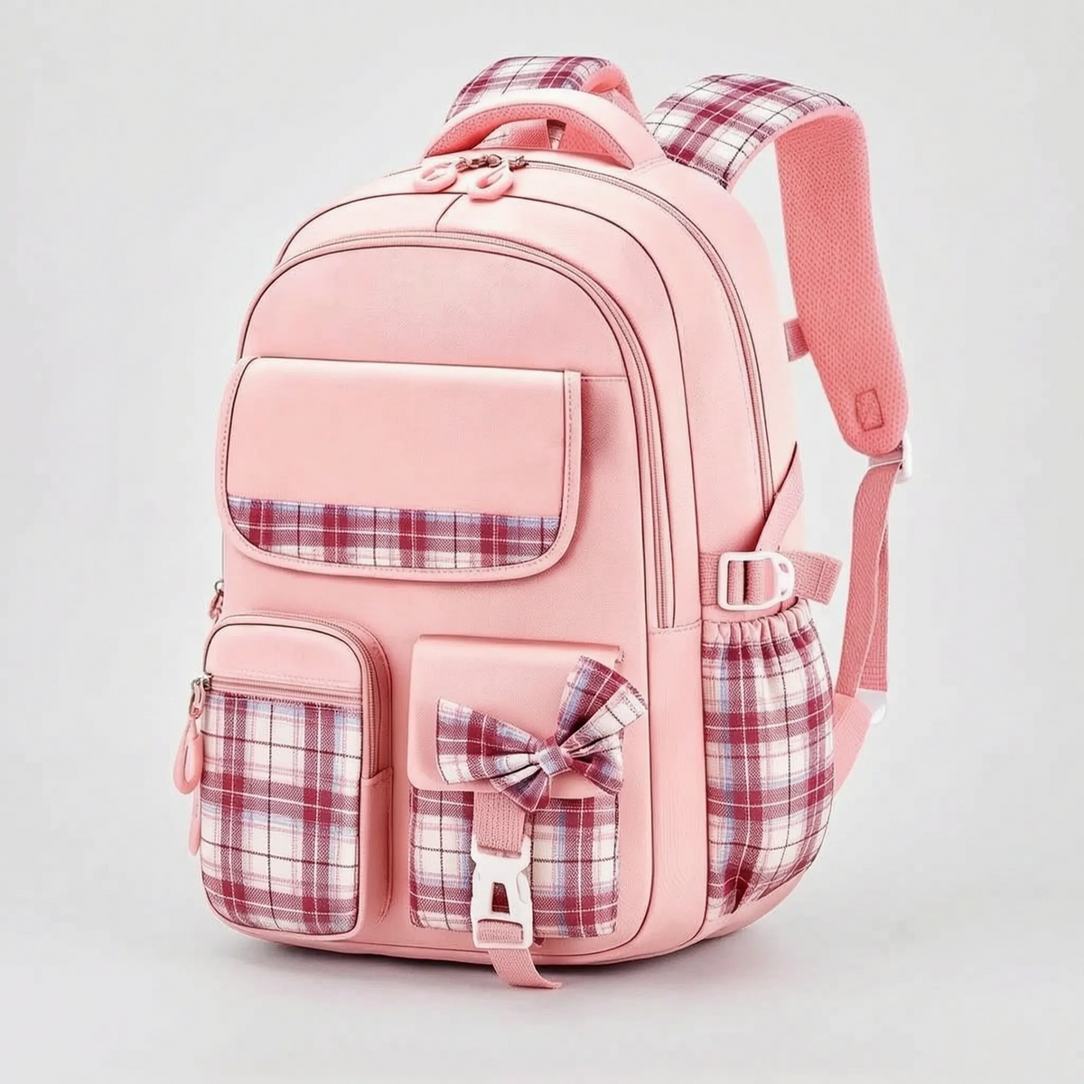 Kids' Polyester School Backpack with Plaid Details