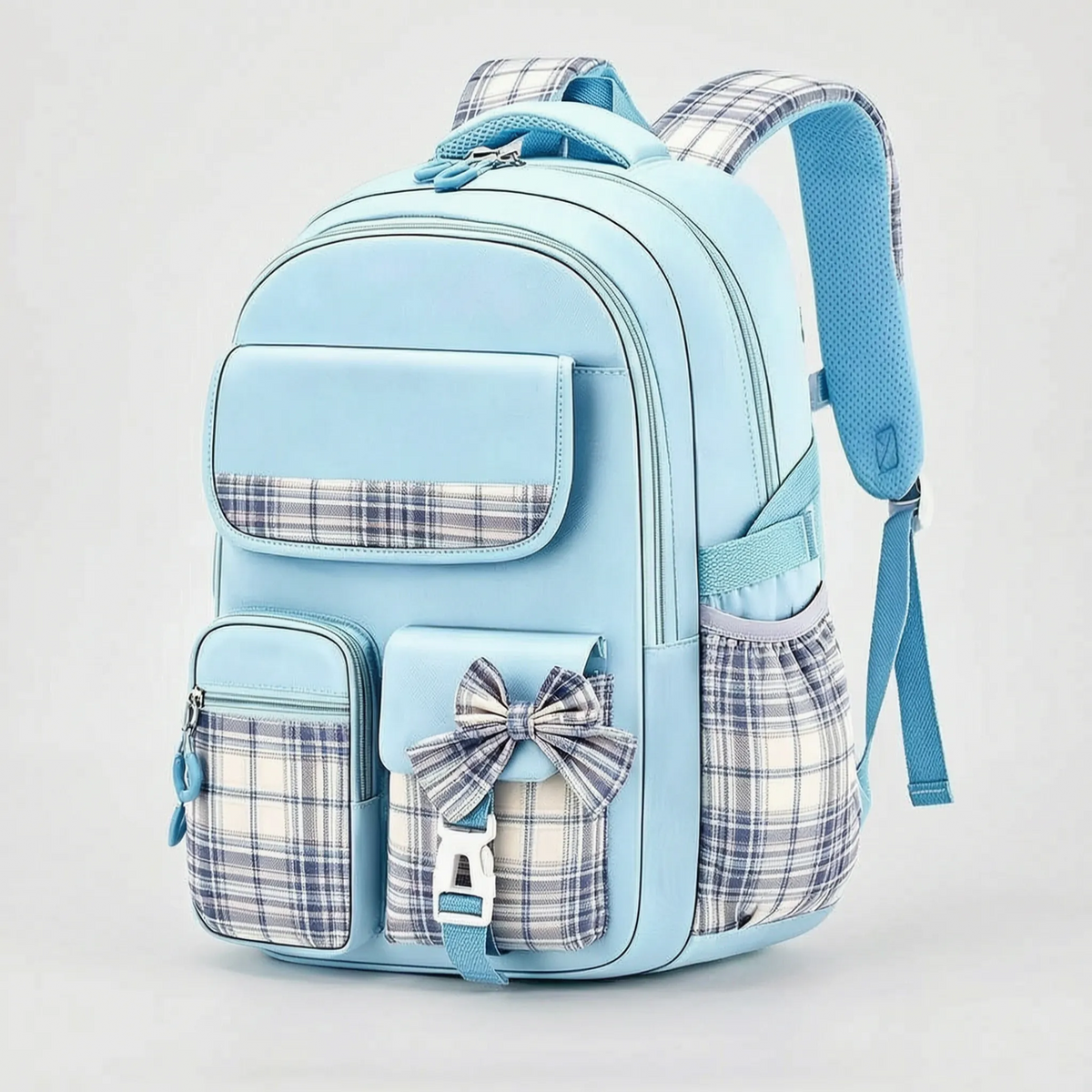 Kids' Polyester School Backpack with Plaid Details