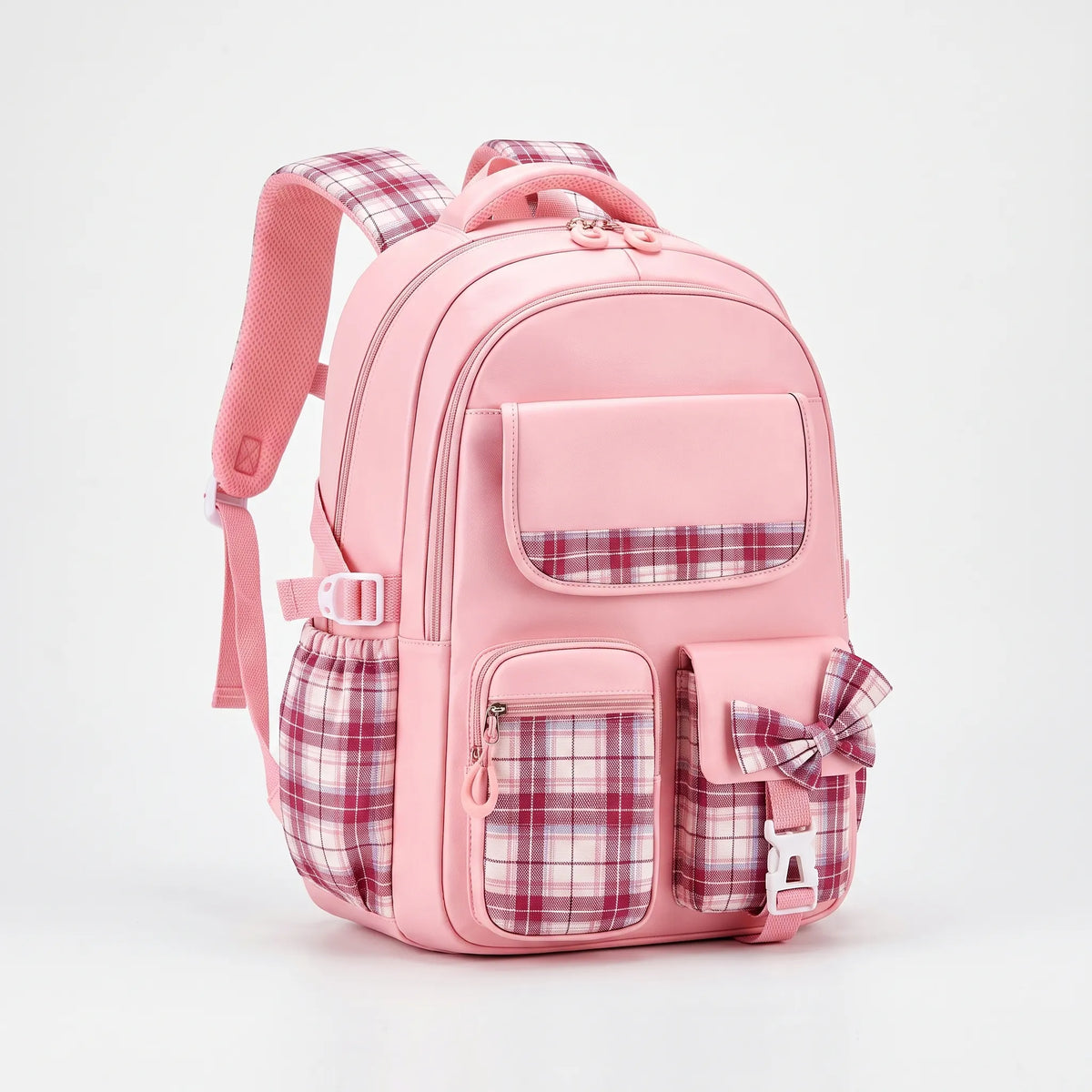Kids' Polyester School Backpack with Plaid Details