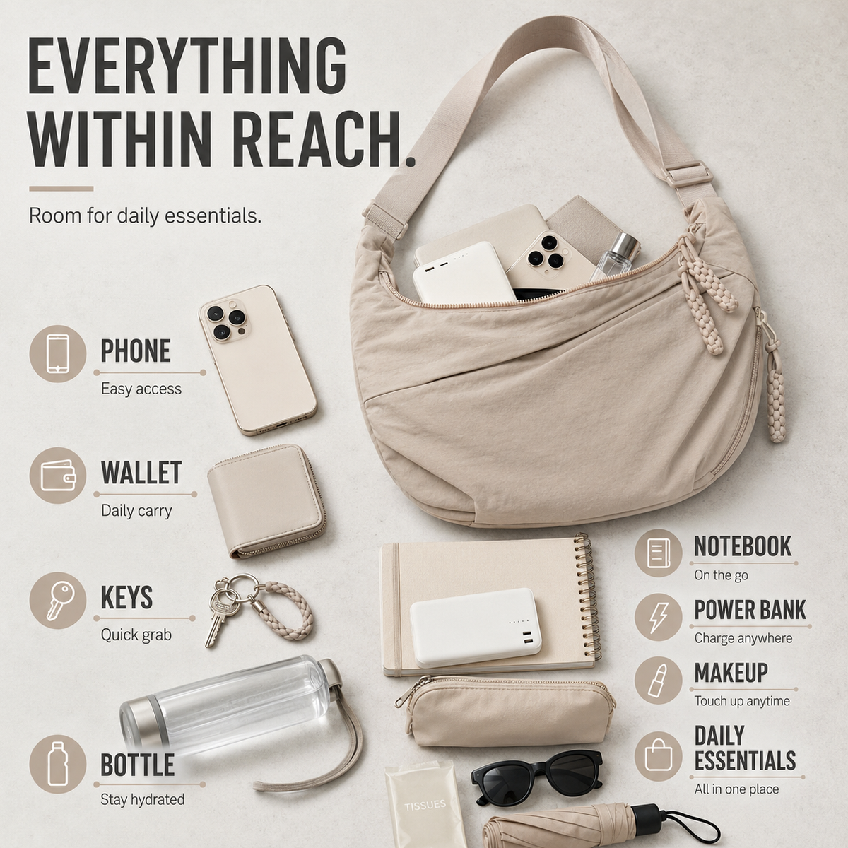 Large-Capacity Slouchy Crossbody Bag