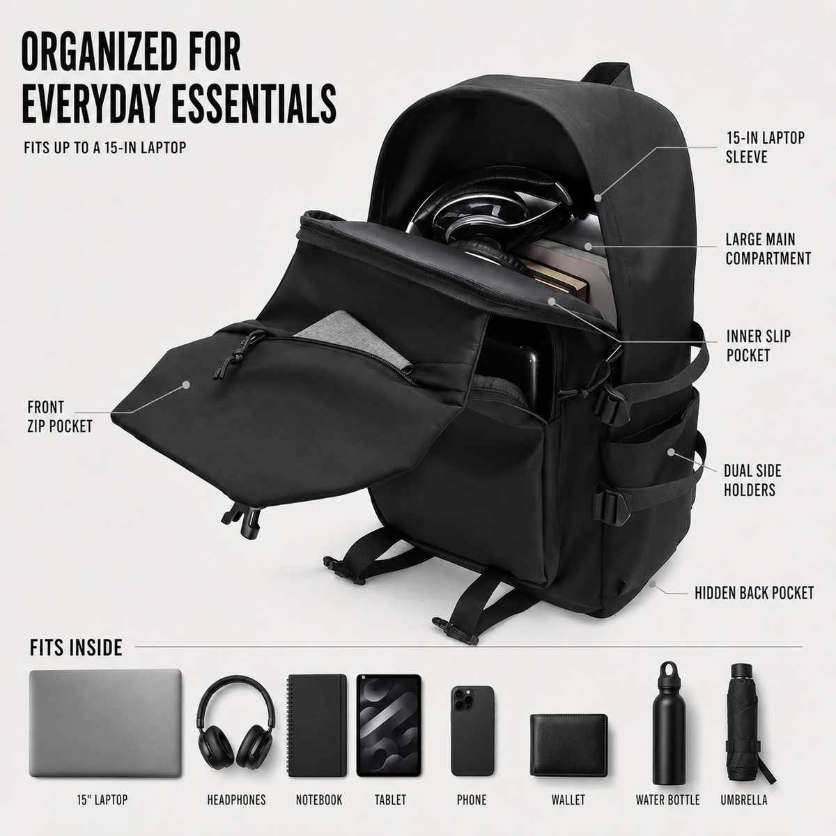 Large-Capacity Solid Color Backpack