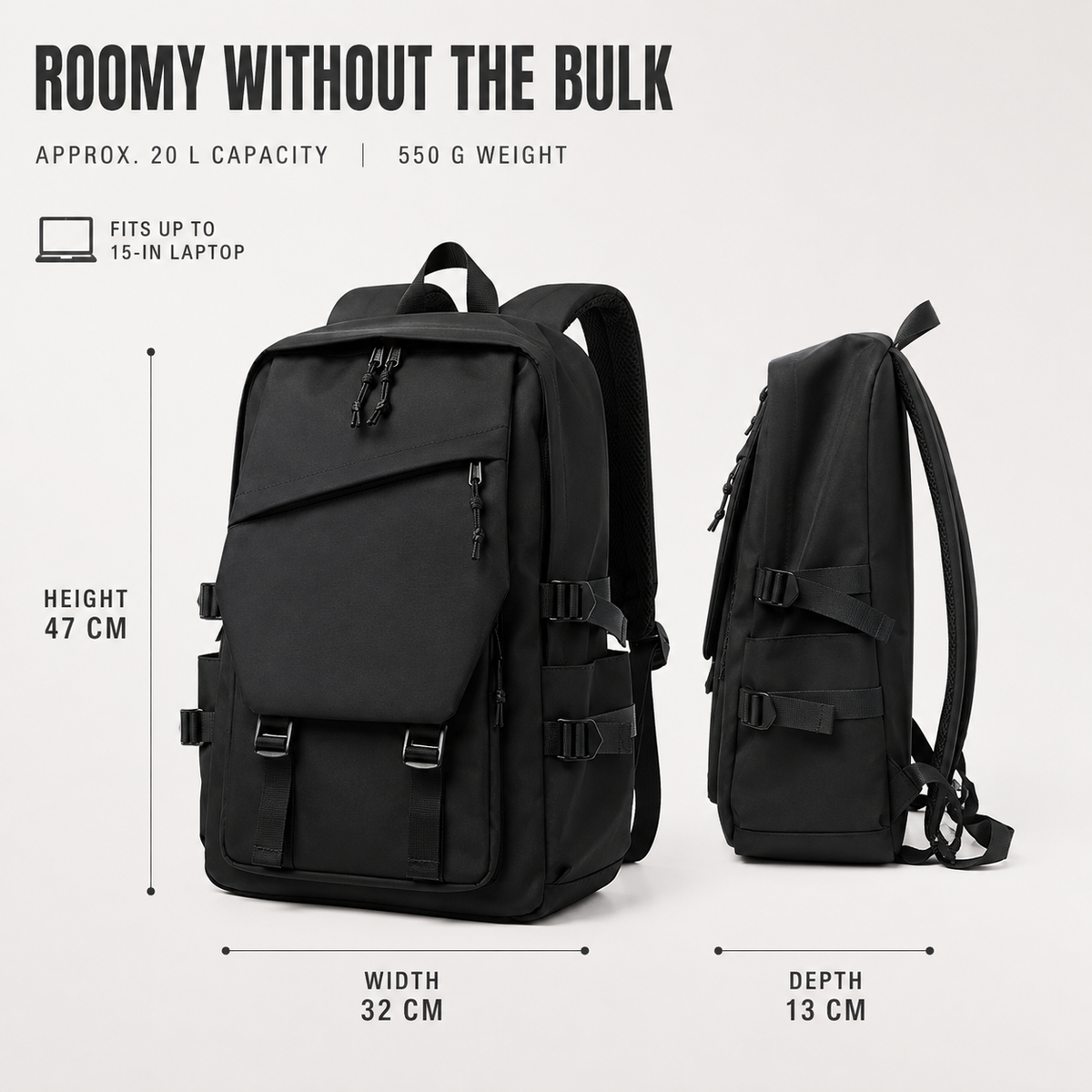 Large-Capacity Solid Color Backpack