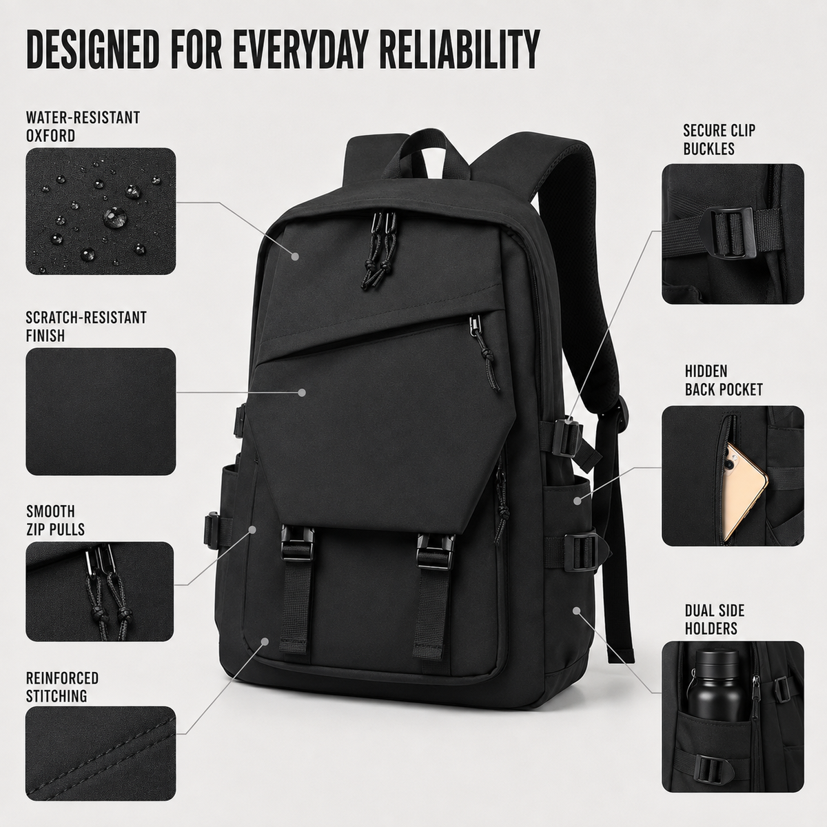 Large-Capacity Solid Color Backpack