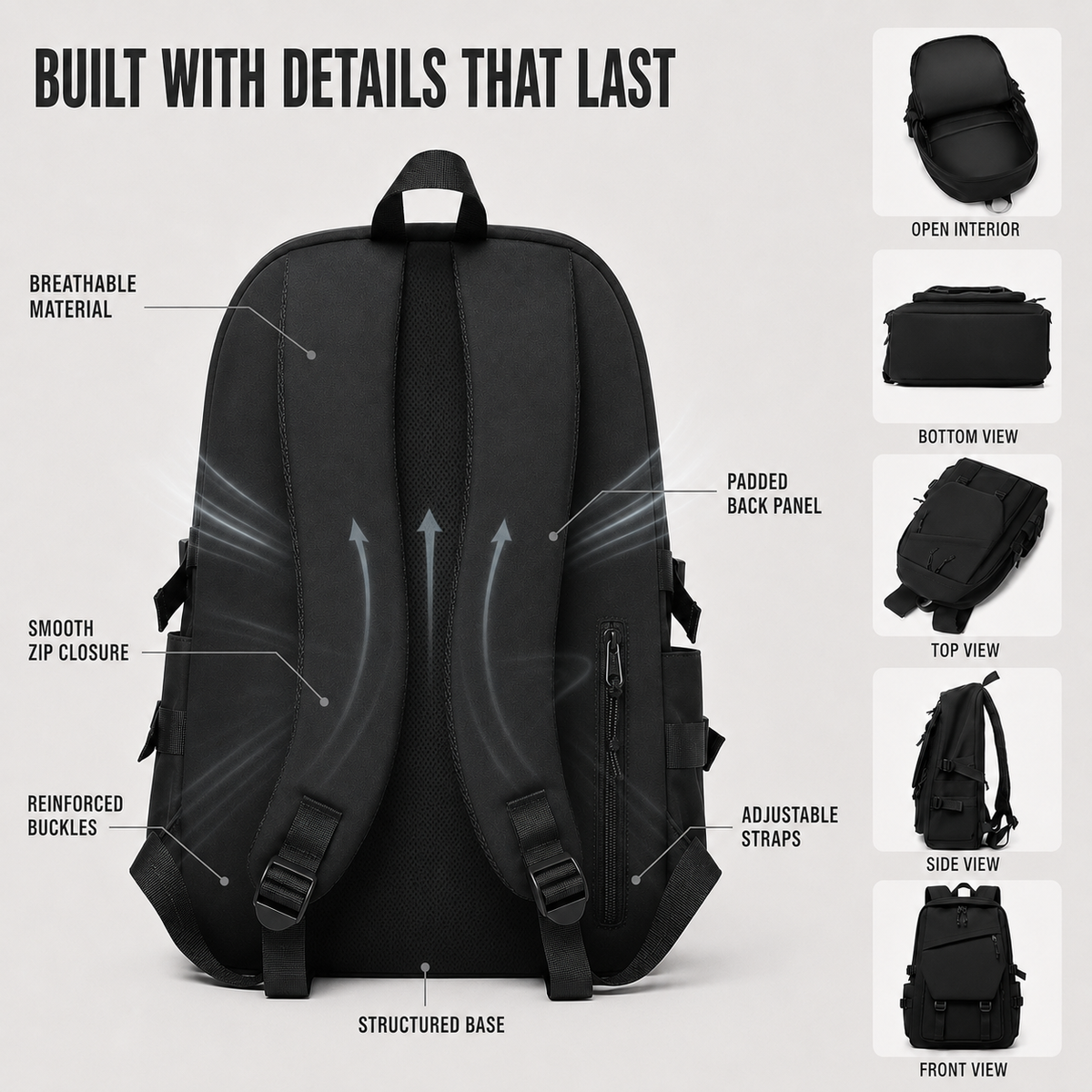 Large-Capacity Solid Color Backpack