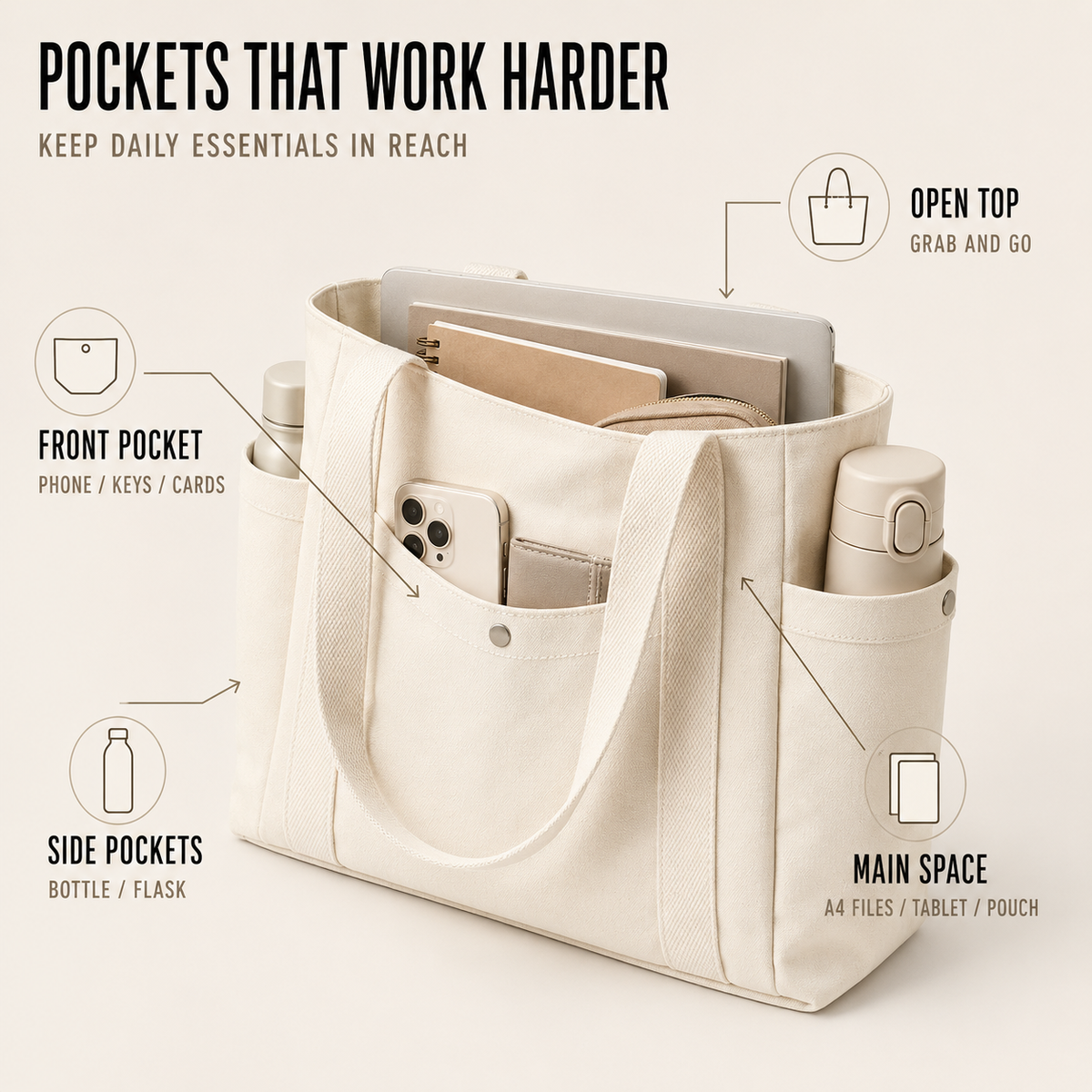 Large-Capacity Structured Tote Bag