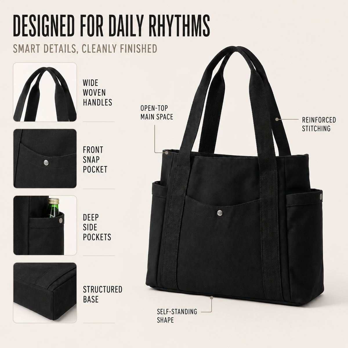 Large-Capacity Structured Tote Bag