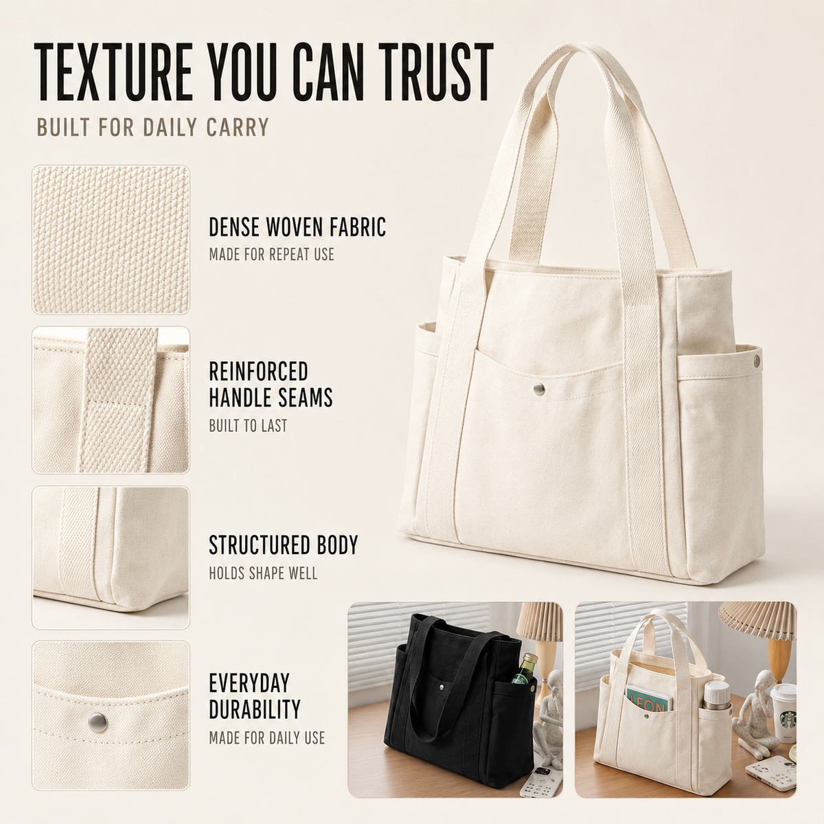 Large-Capacity Structured Tote Bag