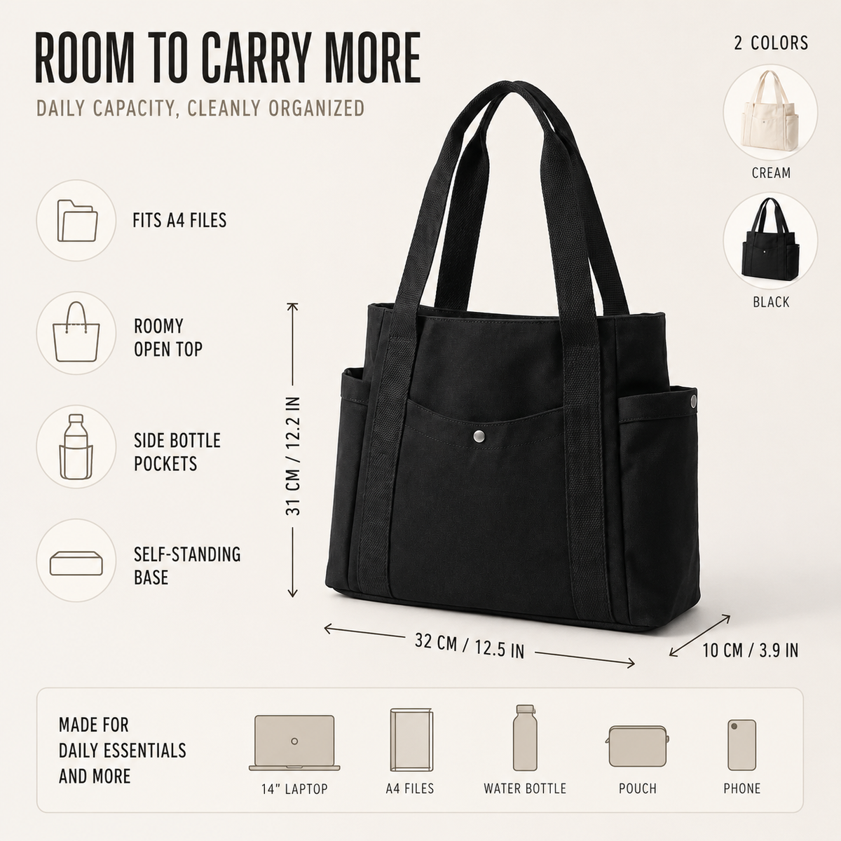 Large-Capacity Structured Tote Bag