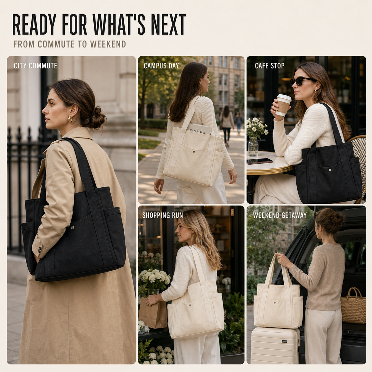 Large-Capacity Structured Tote Bag