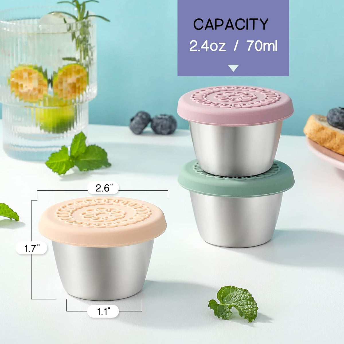 Leak-Proof Stainless Steel Sauce Cups (6 Pieces)