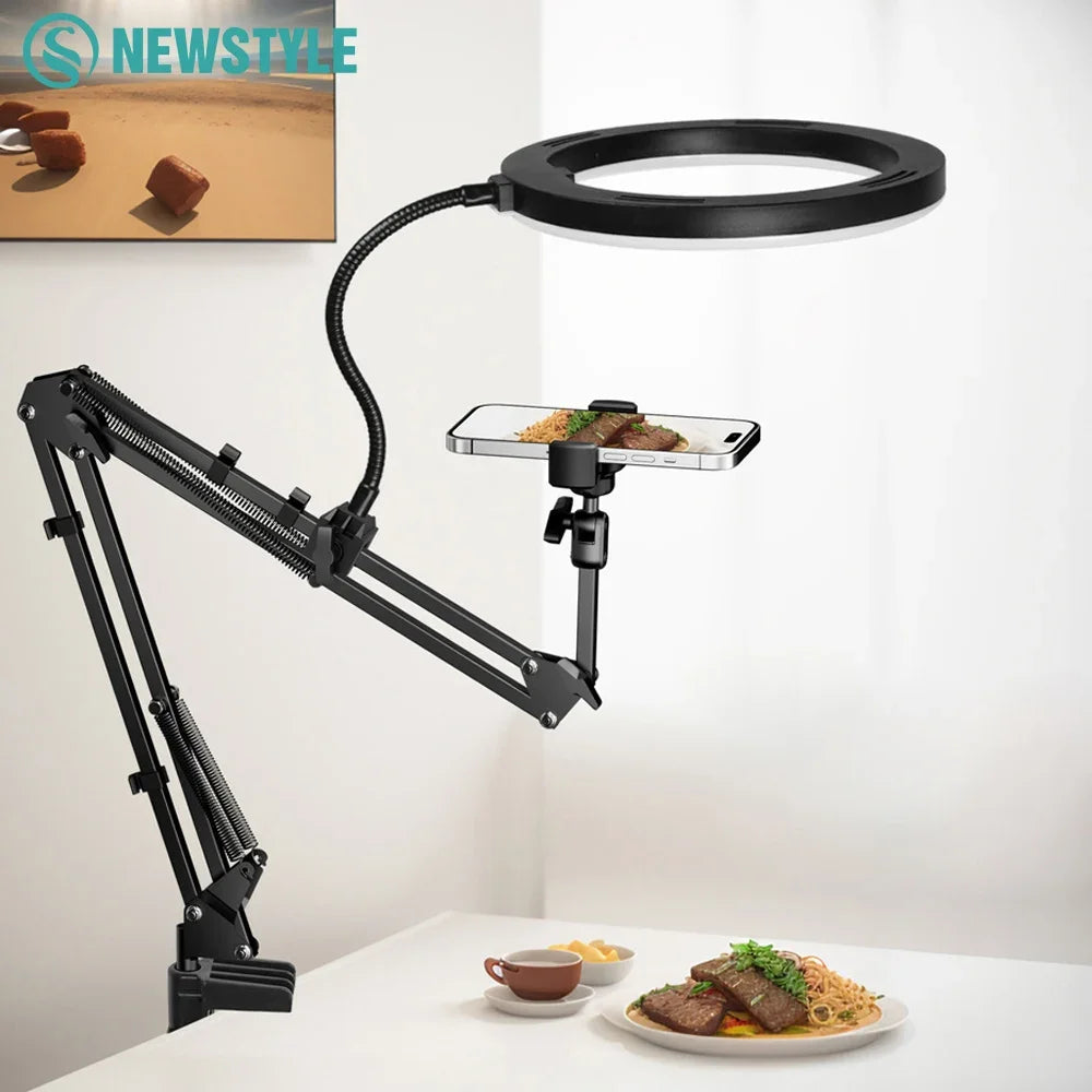 LED Ring Light with Flexible Arm and Phone Holder - 3 Light Modes, USB Powered for Livestreaming, Video and Selfies