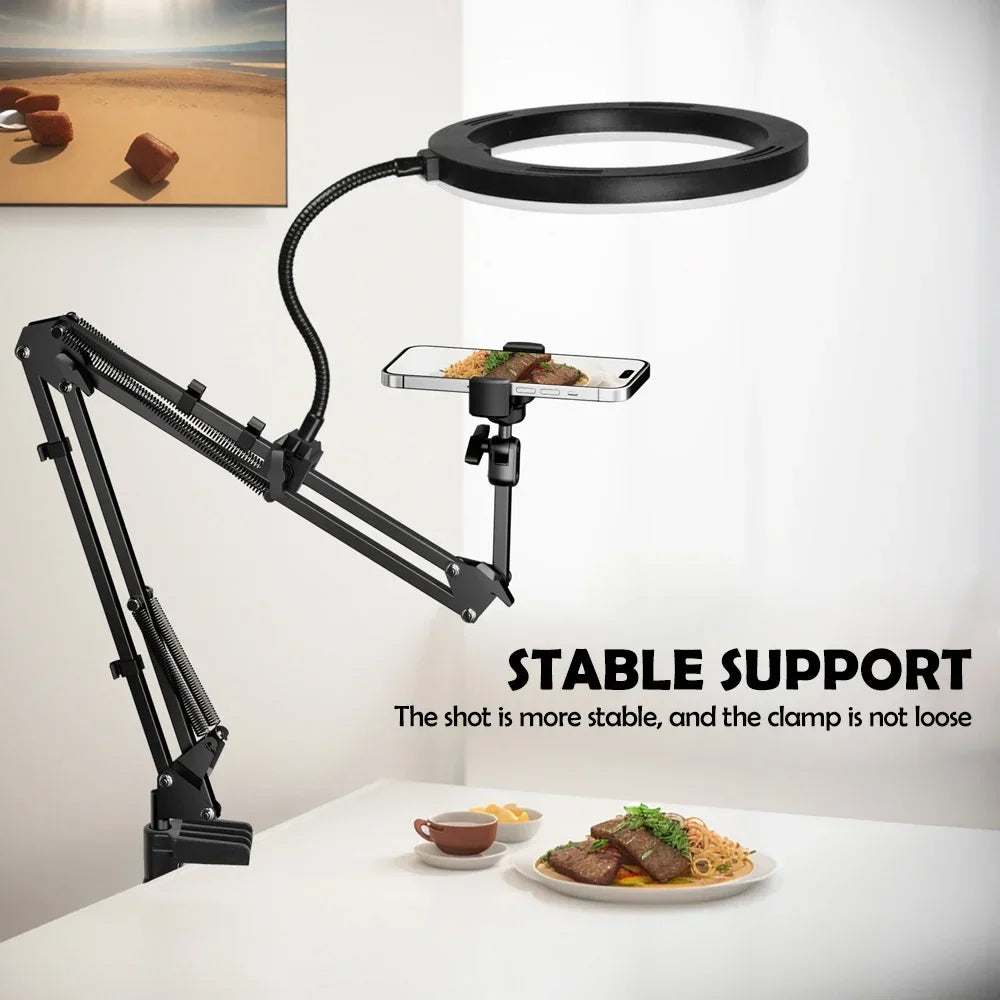 LED Ring Light with Flexible Arm and Phone Holder - 3 Light Modes, USB Powered for Livestreaming, Video and Selfies