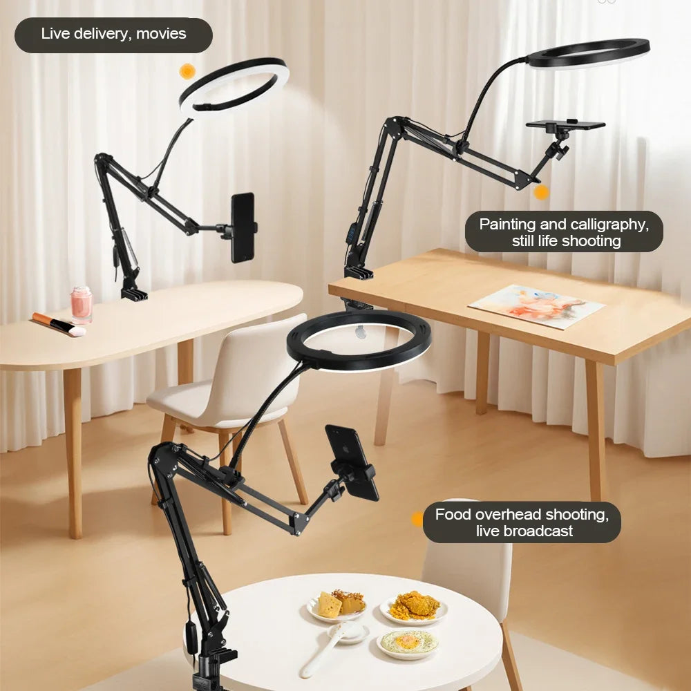 LED Ring Light with Flexible Arm and Phone Holder - 3 Light Modes, USB Powered for Livestreaming, Video and Selfies