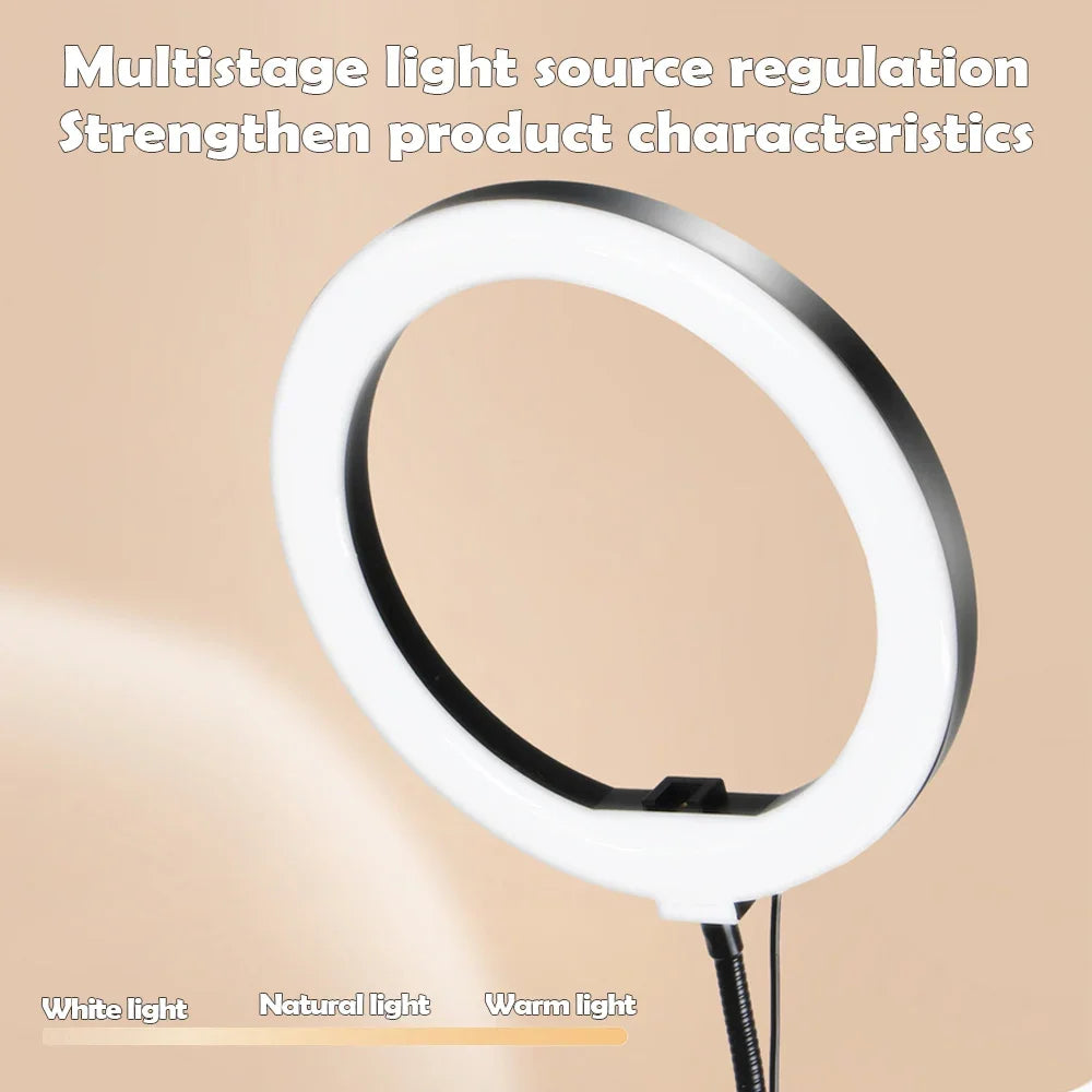 LED Ring Light with Flexible Arm and Phone Holder - 3 Light Modes, USB Powered for Livestreaming, Video and Selfies