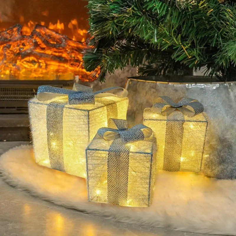 Light-Up Christmas Gift Boxes – Set of 3 Decorative Boxes