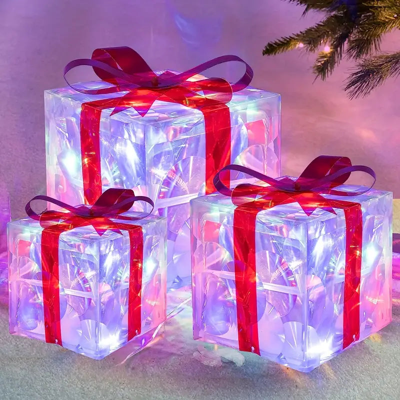 Light-Up Christmas Gift Boxes – Set of 3 Decorative Boxes