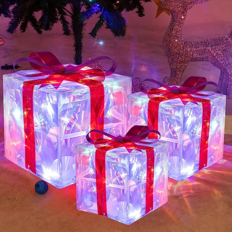 Light-Up Christmas Gift Boxes – Set of 3 Decorative Boxes