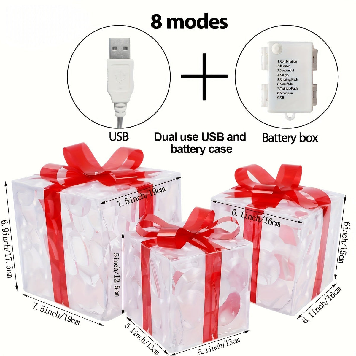 Light-Up Christmas Gift Boxes – Set of 3 Decorative Boxes