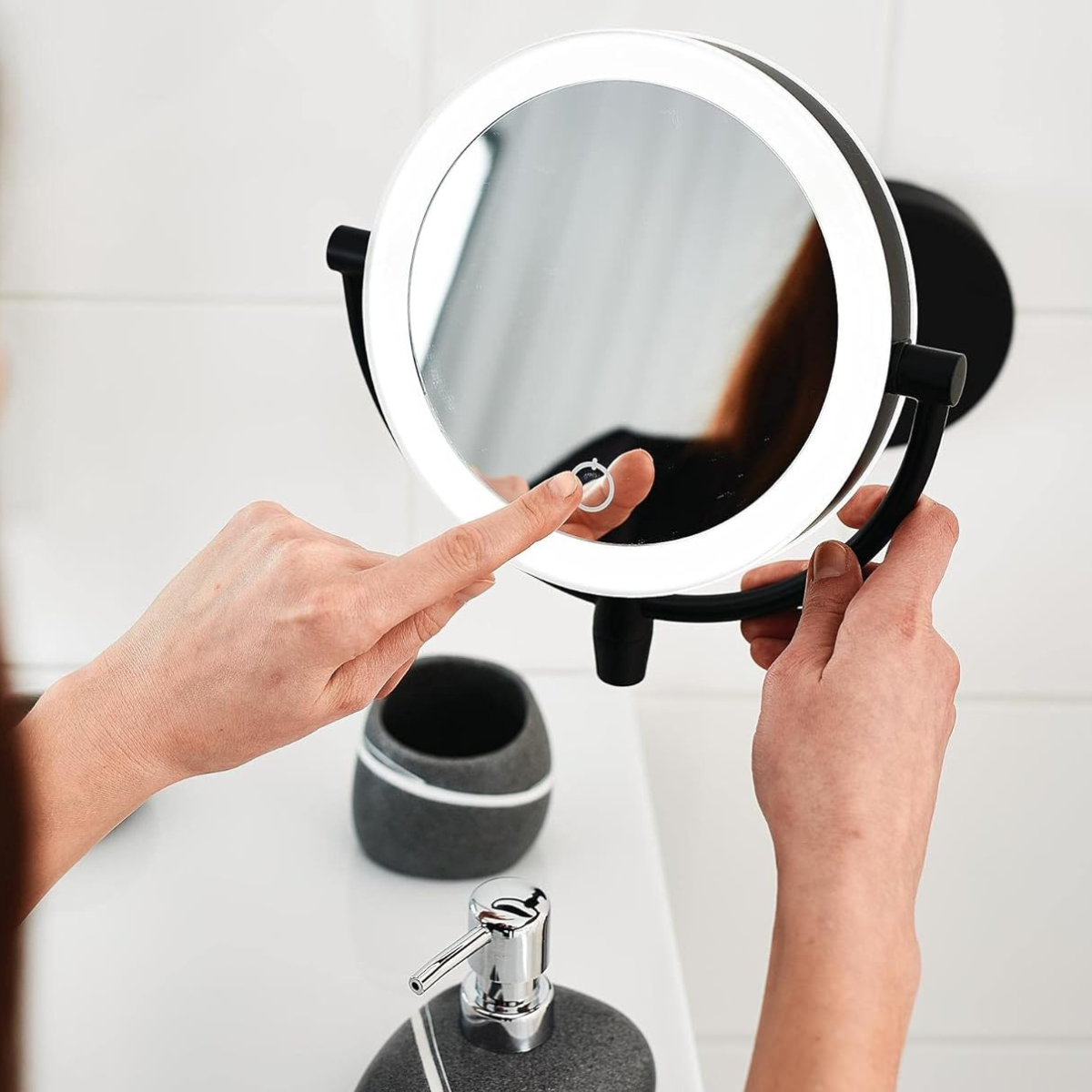 Lighted Makeup Mirror - Touch Control with Dual Magnification
