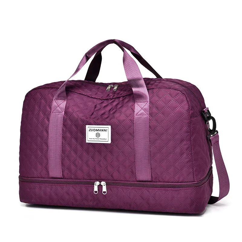 Lightweight Diamond-Pattern Travel Bag - Large Foldable Sports and Weekend Duffle Bag with Shoe and Wet Compartments, Carry-On Approved