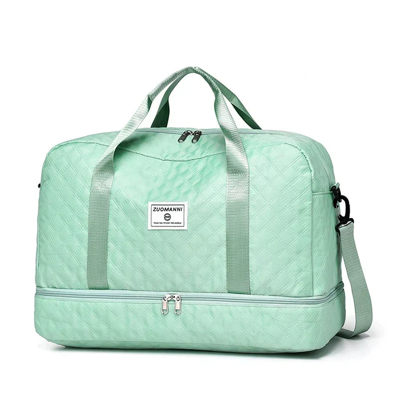 Lightweight Diamond-Pattern Travel Bag - Large Foldable Sports and Weekend Duffle Bag with Shoe and Wet Compartments, Carry-On Approved