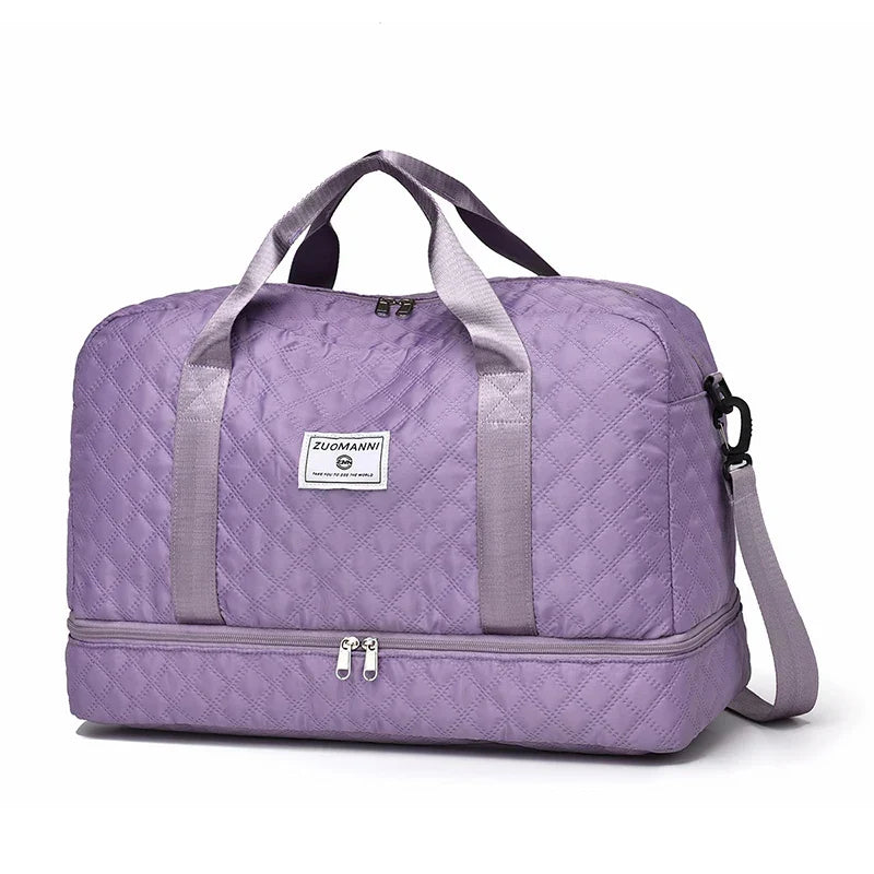 Lightweight Diamond-Pattern Travel Bag - Large Foldable Sports and Weekend Duffle Bag with Shoe and Wet Compartments, Carry-On Approved