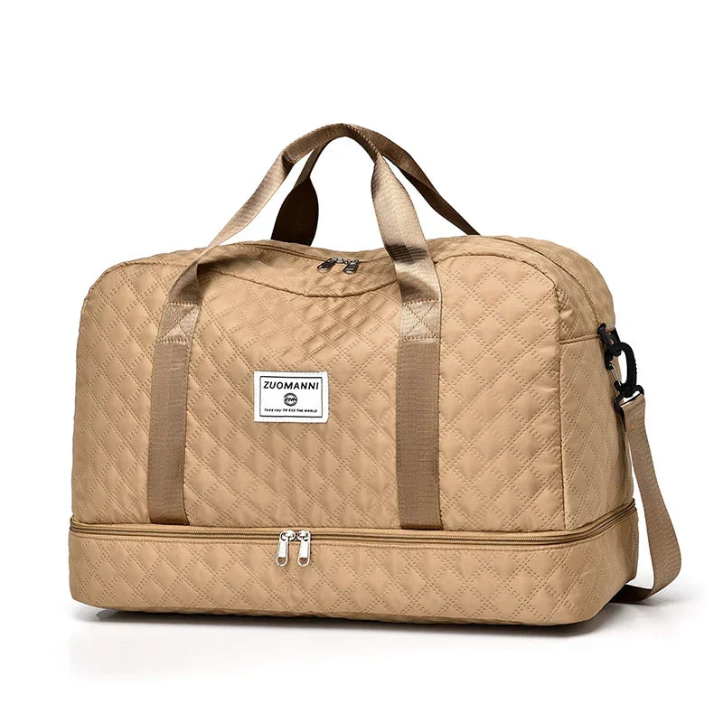 Lightweight Diamond-Pattern Travel Bag - Large Foldable Sports and Weekend Duffle Bag with Shoe and Wet Compartments, Carry-On Approved