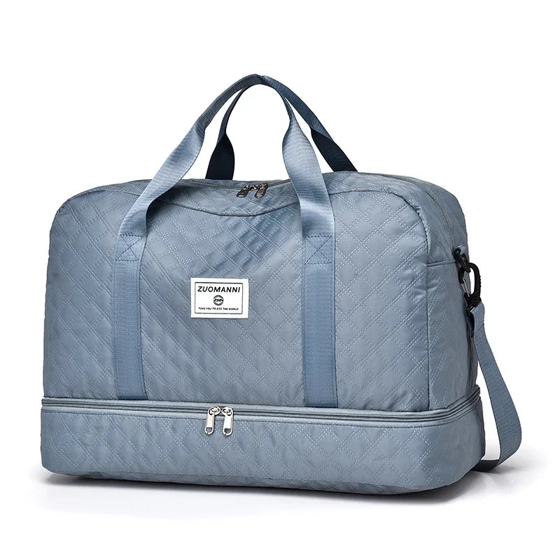 Lightweight Diamond-Pattern Travel Bag - Large Foldable Sports and Weekend Duffle Bag with Shoe and Wet Compartments, Carry-On Approved