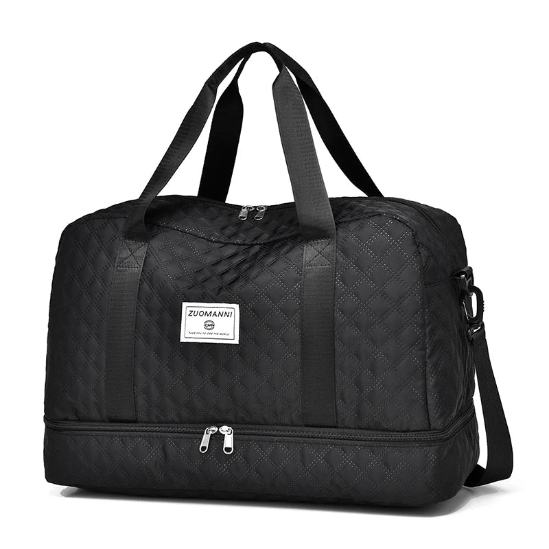 Lightweight Diamond-Pattern Travel Bag - Large Foldable Sports and Weekend Duffle Bag with Shoe and Wet Compartments, Carry-On Approved