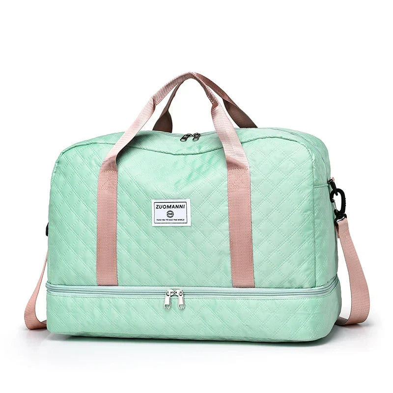 Lightweight Diamond-Pattern Travel Bag - Large Foldable Sports and Weekend Duffle Bag with Shoe and Wet Compartments, Carry-On Approved