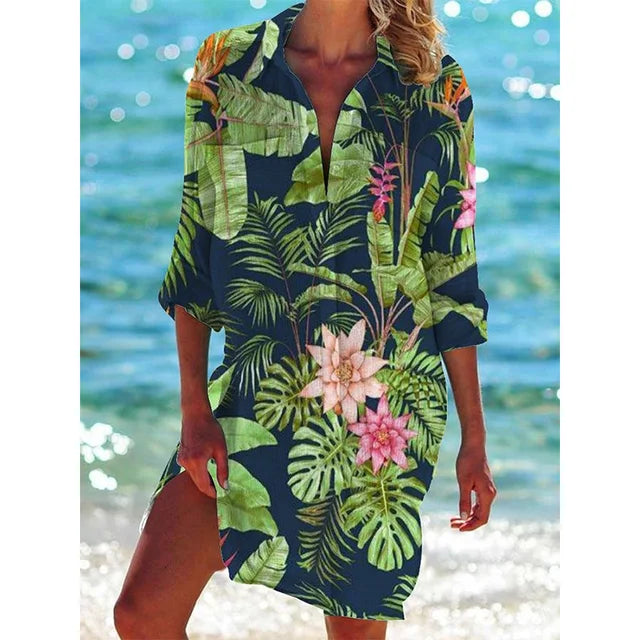 Long Floral Hawaiian Blouse